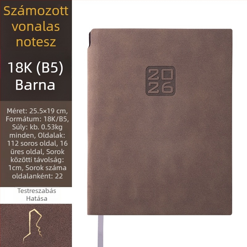 Napló 2026: naptár tervezés, műbőr borító, French fold kötés, Dowling papír, 300–400 oldal, Nine Thousand Years