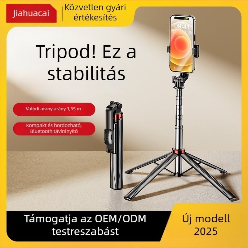 Teleszkópos rozsdamentes acélból készült selfie bot távirányítóval, beépített kitöltőfénnyel és Bluetooth-szal, ideális a selfie-hez és élő közvetítéshez