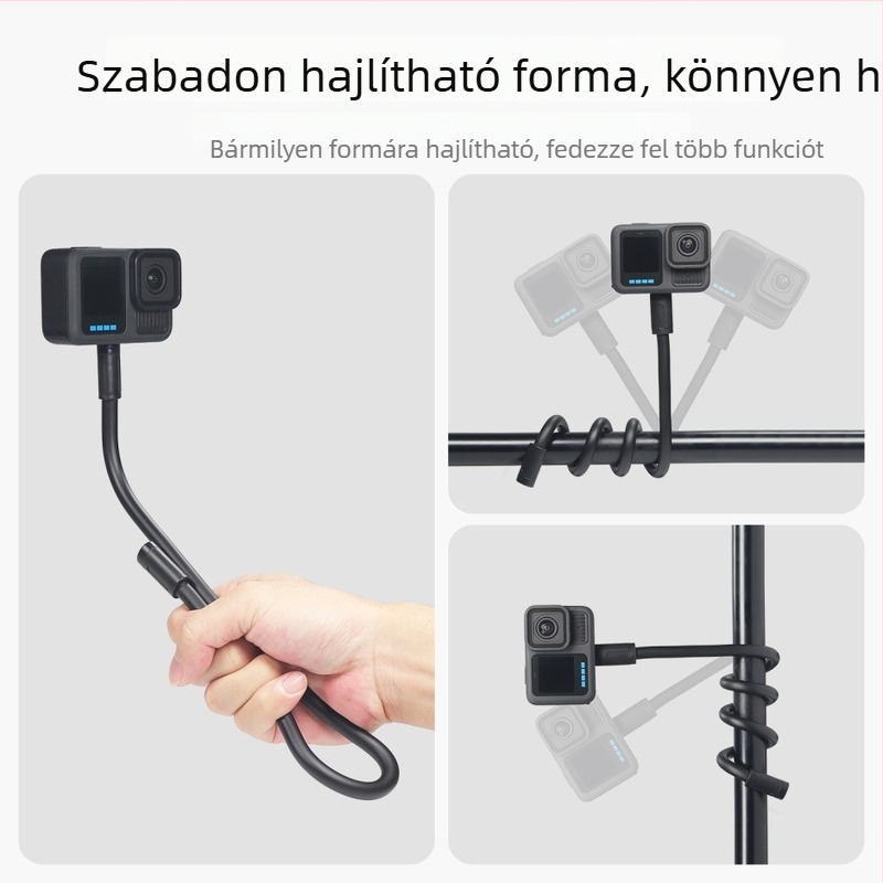 Rugalmas selfie tartó mágnessel és 1/4 adaptorral, akciókamera vagy okostelefonhoz — alumínium-szilikon felépítés, univerzális rögzítés