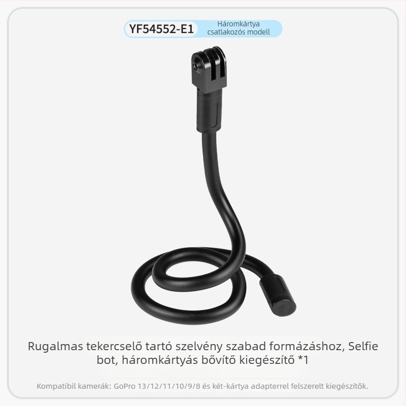 Rugalmas selfie tartó mágnessel és 1/4 adaptorral, akciókamera vagy okostelefonhoz — alumínium-szilikon felépítés, univerzális rögzítés