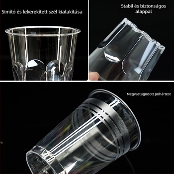 Egyszer használatos átlátszó műanyag pohár, élelmiszer-minőségű, vastag falú, kristálytiszta, sör és tea számára