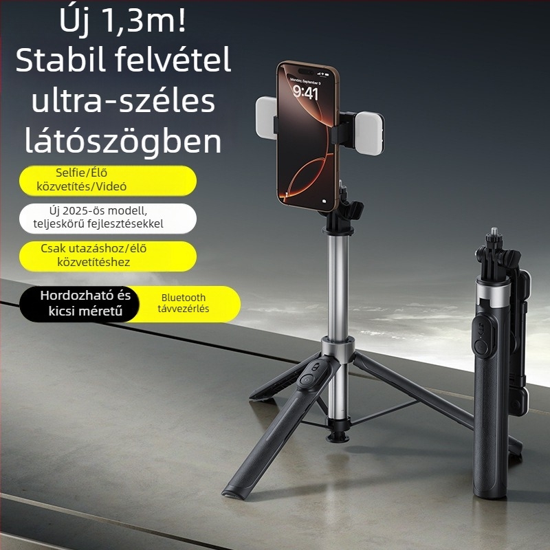 Rozsdamentes acélból készült mobilszelfi bot távirányítóval, Bluetooth, képstabilizáció, beépített fény, univerzális kompatibilitás