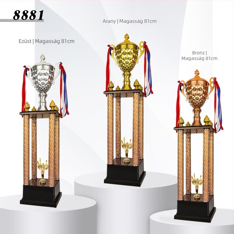 Ötvözet Geometriai Trophy csapatok számára — modern minimalista dizájn, futballért, kosárlabdáért, taekwondoért és tánciskoláért járó díjakhoz; vállalati és konferenciás ajándékok