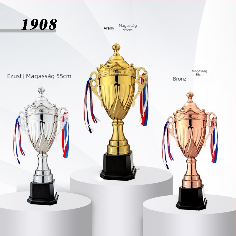 Ötvözet Geometriai Trophy csapatok számára — modern minimalista dizájn, futballért, kosárlabdáért, taekwondoért és tánciskoláért járó díjakhoz; vállalati és konferenciás ajándékok