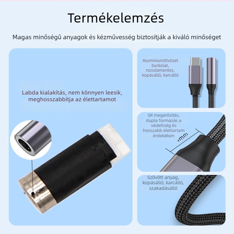 Type-C 2-in-1 adapter 3,5 mm audio jackkel és USB 3.0 OTG lemez-támogatással, kompatibil az iPhone 15/16, Huawei, Samsung, Honor, Xiaomi, Oppo, Vivo