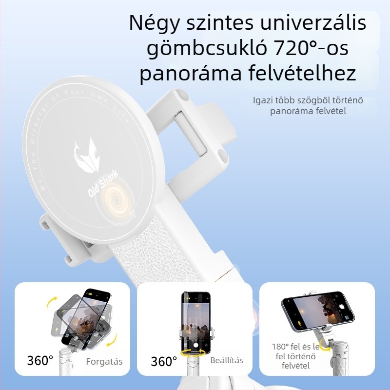 Mini mágneses selfie bot Bluetooth távirányítóval, teleszkópos telefon-tartó, MagSafe-kompatibilis markolat, rezgéscsillapító stabilizálás, ABS+alumíniumötvözet