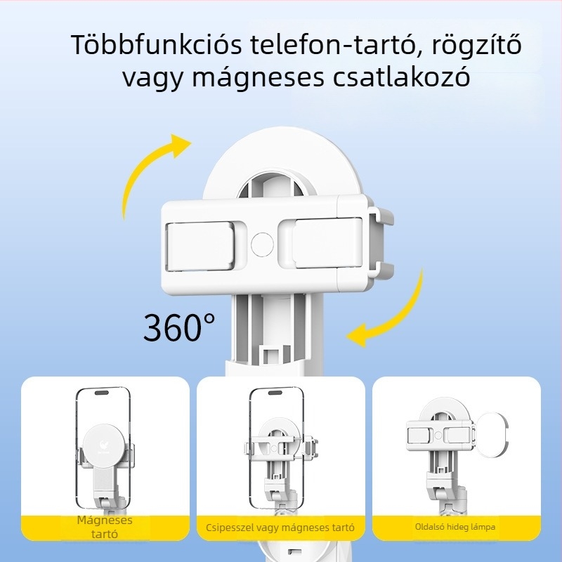 Mini mágneses selfie bot Bluetooth távirányítóval, teleszkópos telefon-tartó, MagSafe-kompatibilis markolat, rezgéscsillapító stabilizálás, ABS+alumíniumötvözet