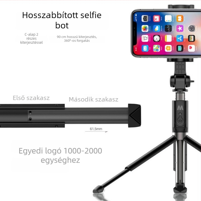 Bluetooth Selfie Stick háromlábú WS-SQB645B – Alumínium ötvözet, Távirányító, Univerzális stílus, Testreszabás elérhető
