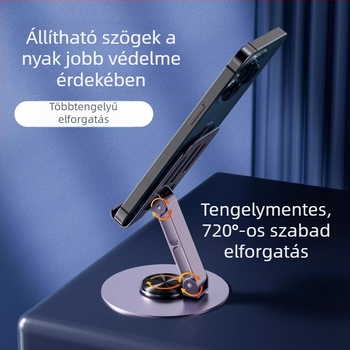 Forgó telefontartó és tablet-tartó, csíptetővel rögzíthető, éjjeliszekrényhez és íróasztalhoz, univerzális állvány telefonhoz és tablethez, rezgéscsillapító
