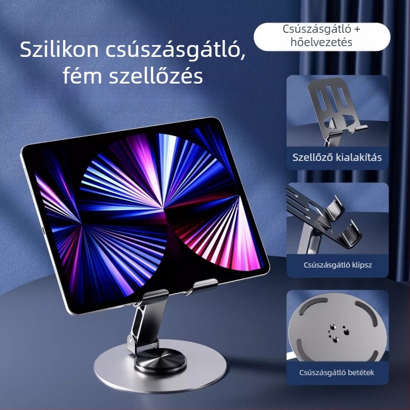 Forgó telefontartó és tablet-tartó, csíptetővel rögzíthető, éjjeliszekrényhez és íróasztalhoz, univerzális állvány telefonhoz és tablethez, rezgéscsillapító