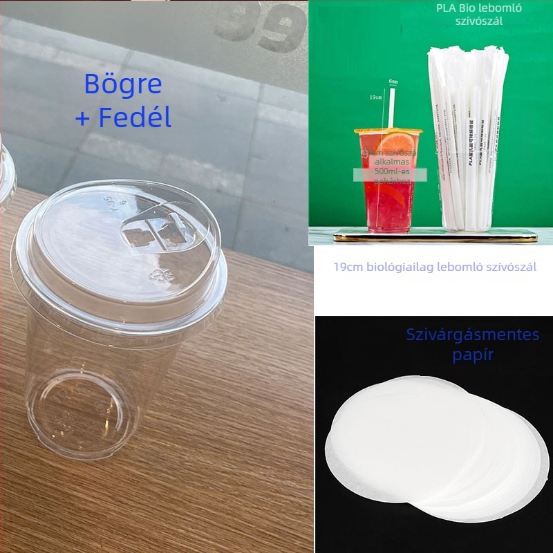 Egyszer használatos PET pohár tejes tea italokhoz, szivárgásmentes, kapacitás 401–500 ml, logó nyomtatható