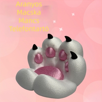 3D-nyomtatott telefon-tartó macska tappancs formával, asztali és éjjeliszekrényen használható, tartós műanyagból