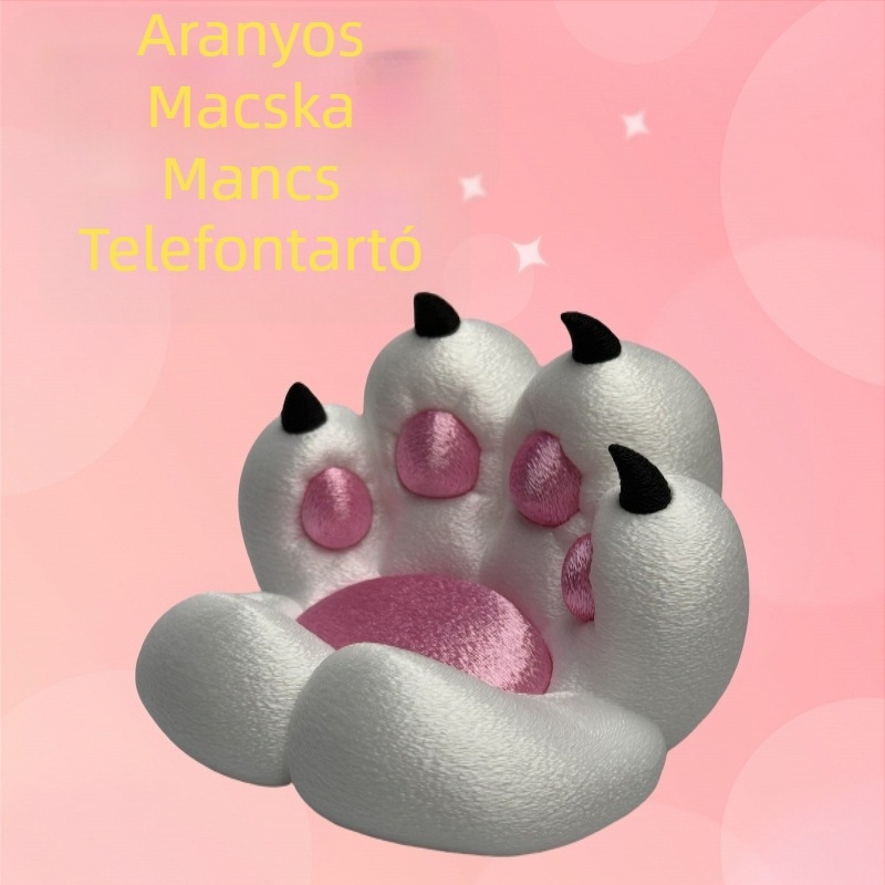 3D-nyomtatott telefon-tartó macska tappancs formával, asztali és éjjeliszekrényen használható, tartós műanyagból