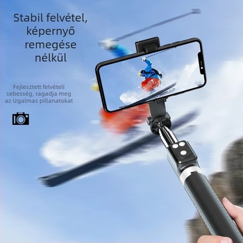 A12 szelfibot háromlábas állvánnyal, Bluetooth, beépített tartó, távirányító, töltőfény, rozsdamentes acél