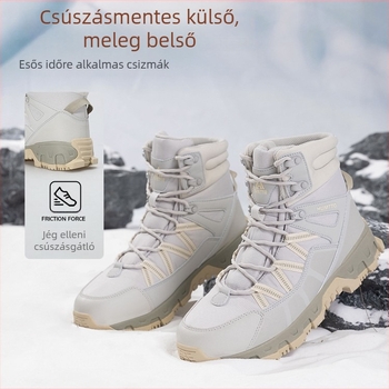 Uniszex téli túrabakancsok, vízálló, csúszásmentes talppal, fleece bélés, magas szárú, vastag EVA középtalp