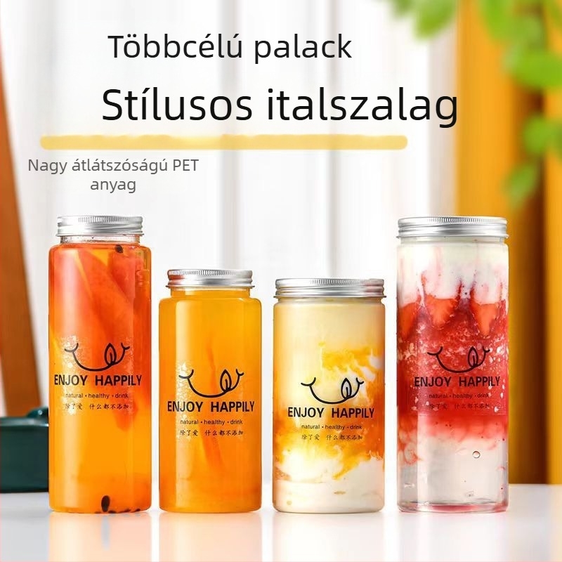 Egyszer használatos 500 ml tejes tea pohár fedővel, PET italos palack és gyümölcslé palack, alumínium fedél és szívószál