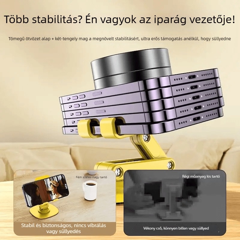 Összecsukható asztali tartó telefonhoz és tablethez, műanyag kivitelezés, összecsukható dizájn, tartó a telefonhoz és tabletához