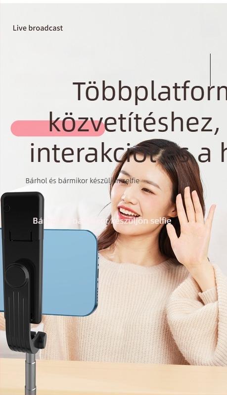 Bluetoothos selfie állvány háromlábú tartó beépített világítással, távirányítóval, Bluetooth-kapcsolat, univerzális stílus, anyag: rozsdamentes acél + ABS
