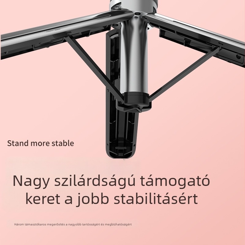 Bluetoothos selfie állvány háromlábú tartó beépített világítással, távirányítóval, Bluetooth-kapcsolat, univerzális stílus, anyag: rozsdamentes acél + ABS