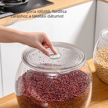 Műanyag zárható tárolóüveg savanyúságokra, gabonafélékre és teára | Modern letisztult stílus, kerek forma, testreszabható, prémium minőség