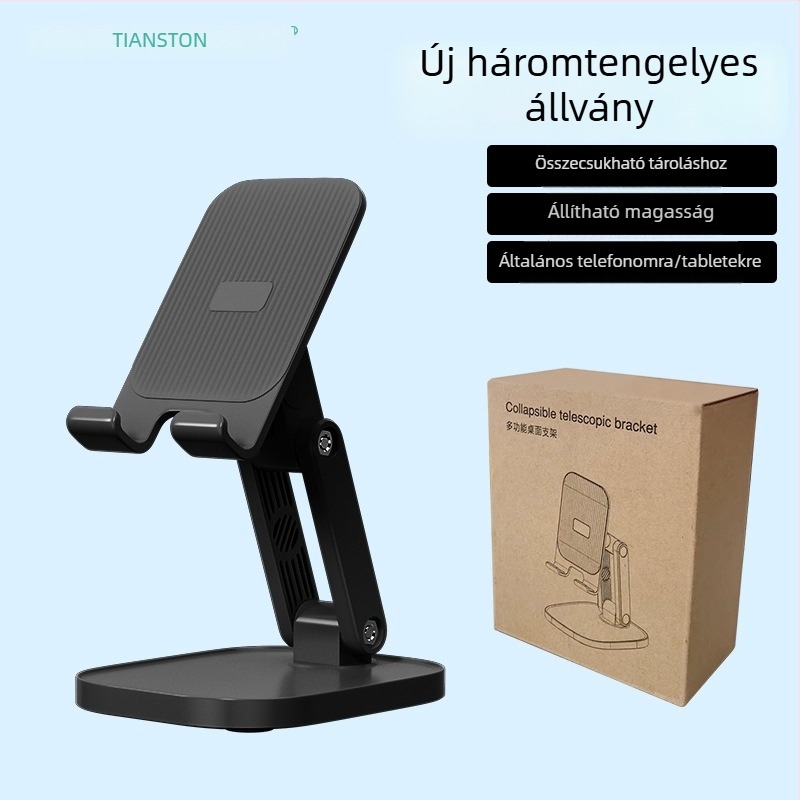 Állítható, összecsukható asztali állvány telefonokra és tabletekre, univerzális műanyag tartó testreszabható márkajelzéssel