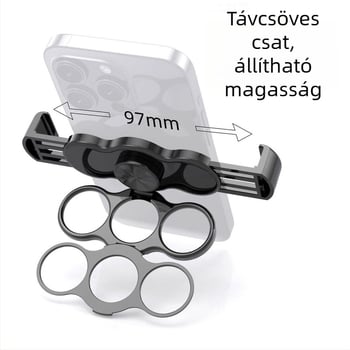 Telefon-tartó dupla gyűrűvel, három ujj hátsó részen, összecsukható és forgatható asztali klipe típusú, ötvözet, univerzális, testreszabható