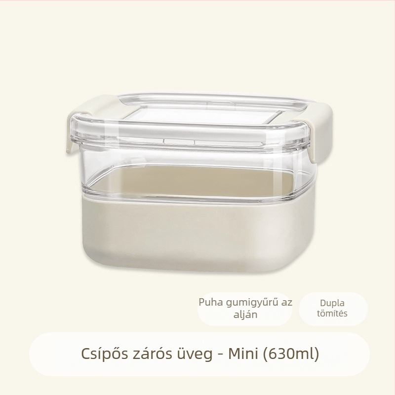 Zárható négyzet alakú tárolóüveg, élelmiszer-minőségű átlátszó műanyagból, kapacitás 2,1–3 L, gabonafélék, száraz élelmiszerek és tea számára