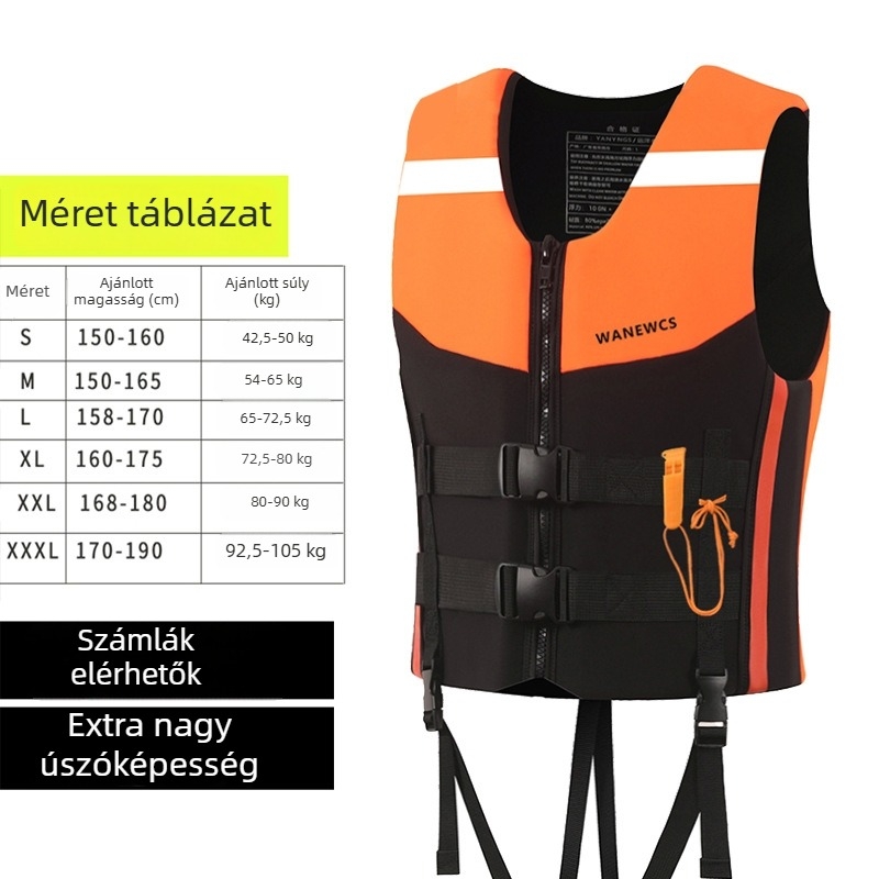 Felnőtt mentőmellény – 150 kg úszóerő, modell 3001, márka WANEWCS, hordozható, testreszabás elérhető, alkalmas horgászatra, evezésre és szörfözés