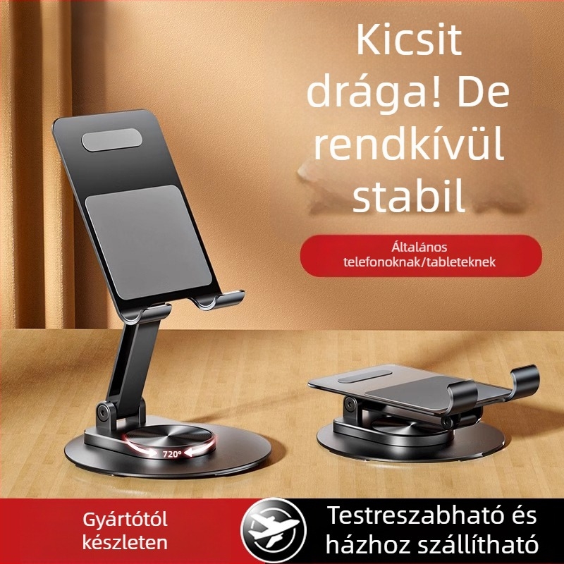 Asztali tartó mobiltelefonhoz és tabletához – fém, forgatható, összecsukható, állítható, univerzális