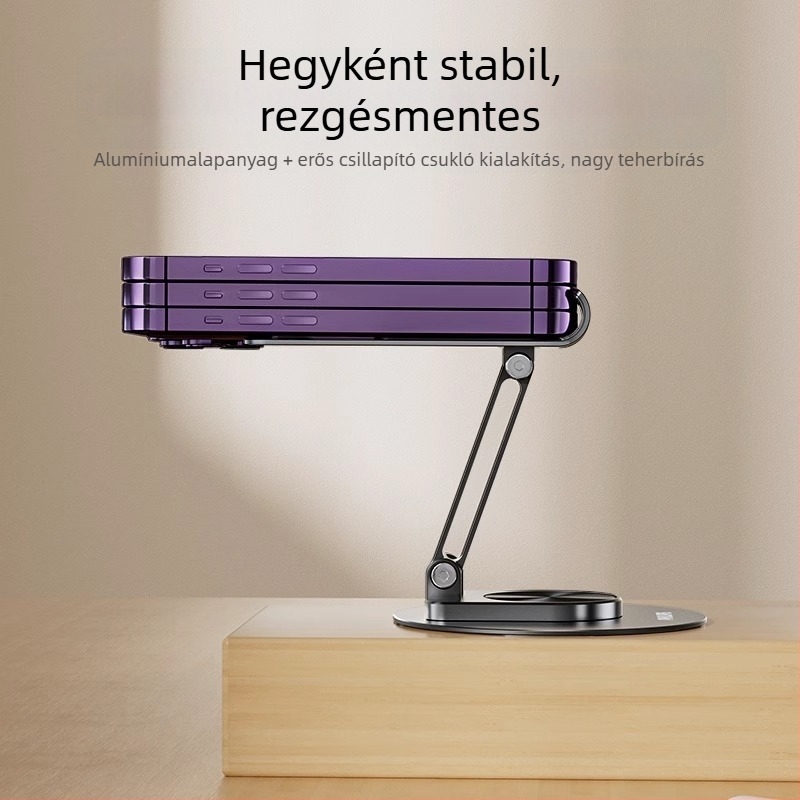 Asztali tartó mobiltelefonhoz és tabletához – fém, forgatható, összecsukható, állítható, univerzális