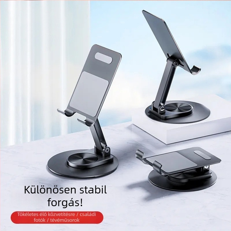 Asztali tartó mobiltelefonhoz és tabletához – fém, forgatható, összecsukható, állítható, univerzális