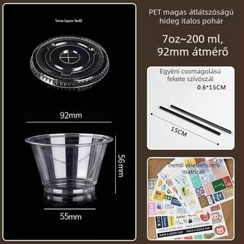 Egyszer használatos mini teás pohár tejjel, PET műanyag, szivárgásmentes, magas átláthatóság, kapacitás <100 ml