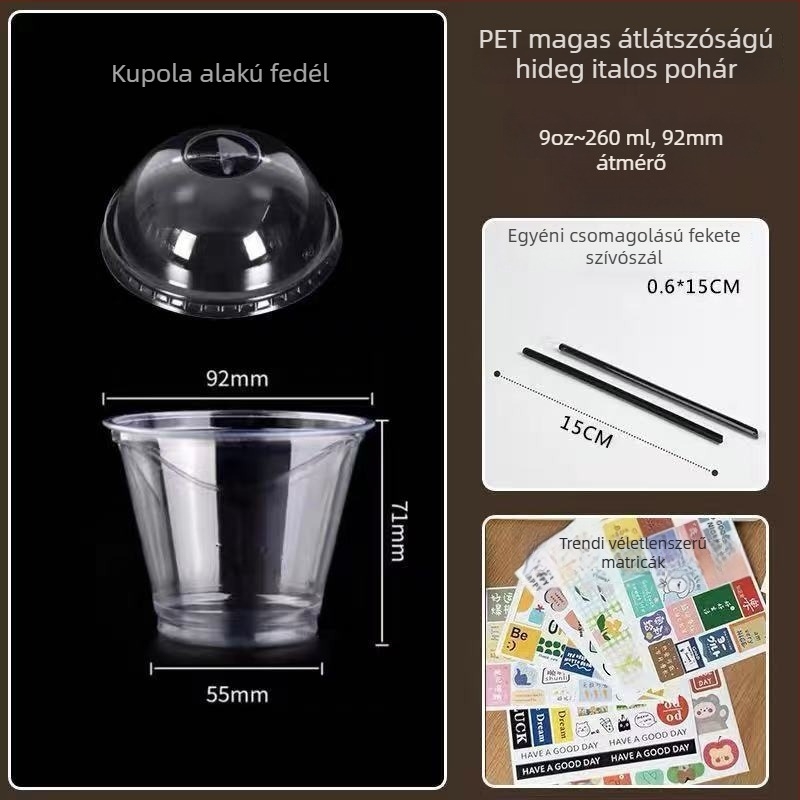 Egyszer használatos mini teás pohár tejjel, PET műanyag, szivárgásmentes, magas átláthatóság, kapacitás <100 ml