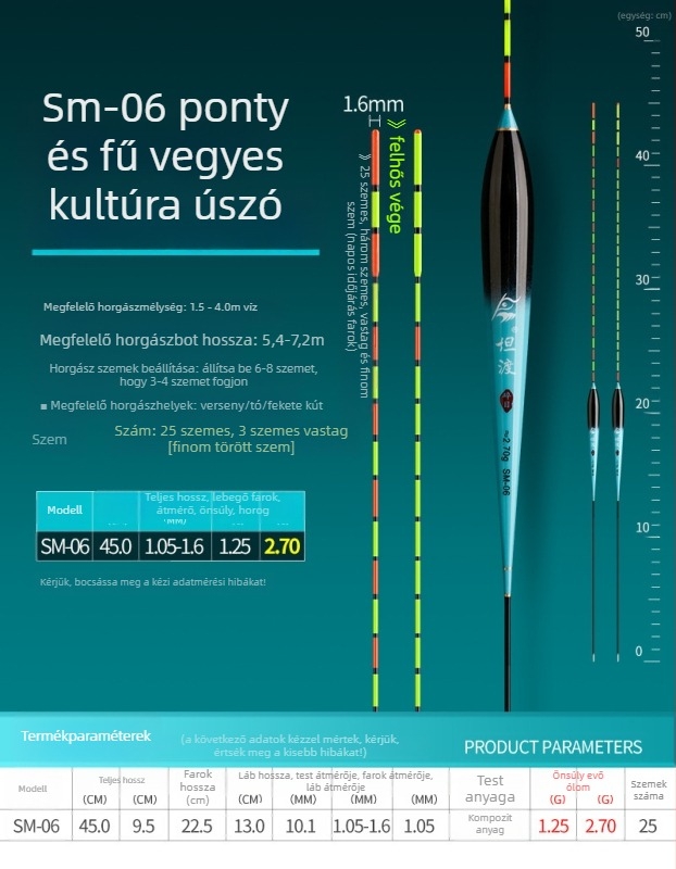 Magas érzékenységű horgászúszó könnyű kapásokhoz, nagy láthatósággal, 25-szem nano úszó, szél- és vízálló