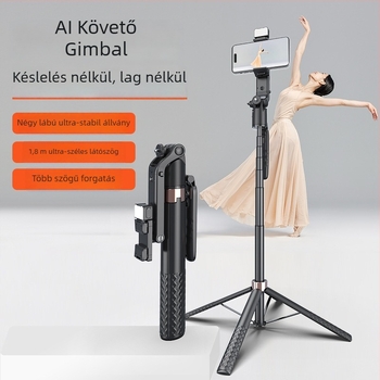 Telefonos szelfibot állvánnyal és automatikus követéssel, 360° forgás, távirányító, beépített fény, Bluetooth, ötvözet test