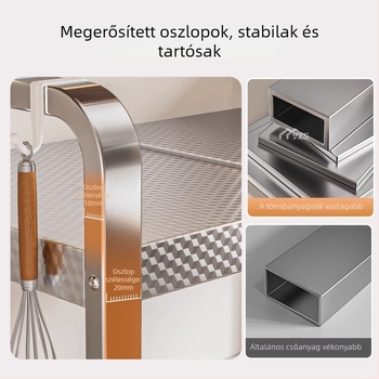 Rozsdamentes acélből készült mikrohullámú sütő állvány, többszintes tároló a pulton, modern minimalist stílus, modell AQ-1841Y, termék szám AQ-1841X