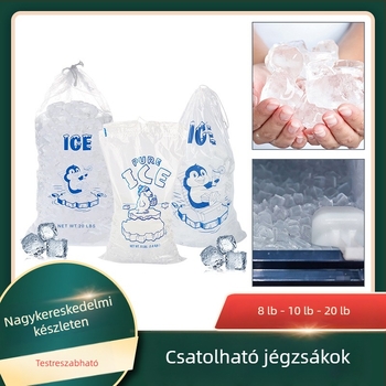 Húzózsinóros jégzacskó, műanyag, gravírozott nyomtatás, csomagoló tasak jégkockák tárolására, HS márka