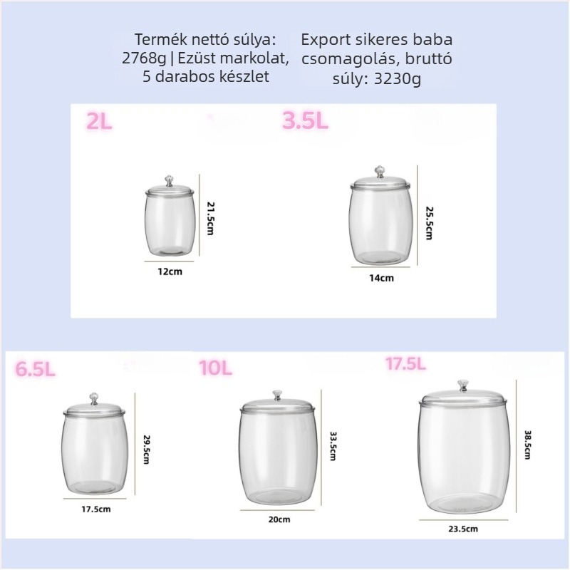 Crisper box - Átlátszó műanyag tároló a konyhához, 5 darabos készlet, PET, 4.1-5 L kapacitás, könnyed luxus stílus