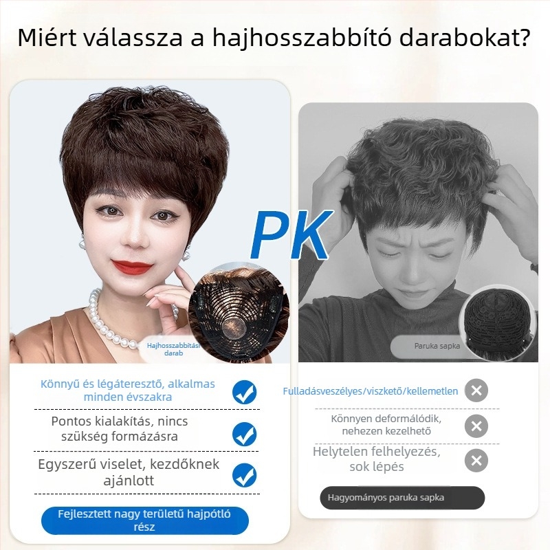Nőknek szóló fej fölötti póthaj rövid, göndör hajjal, etnikus stílus, hajpótló blokk a fejtetőn, könnyű kivitel