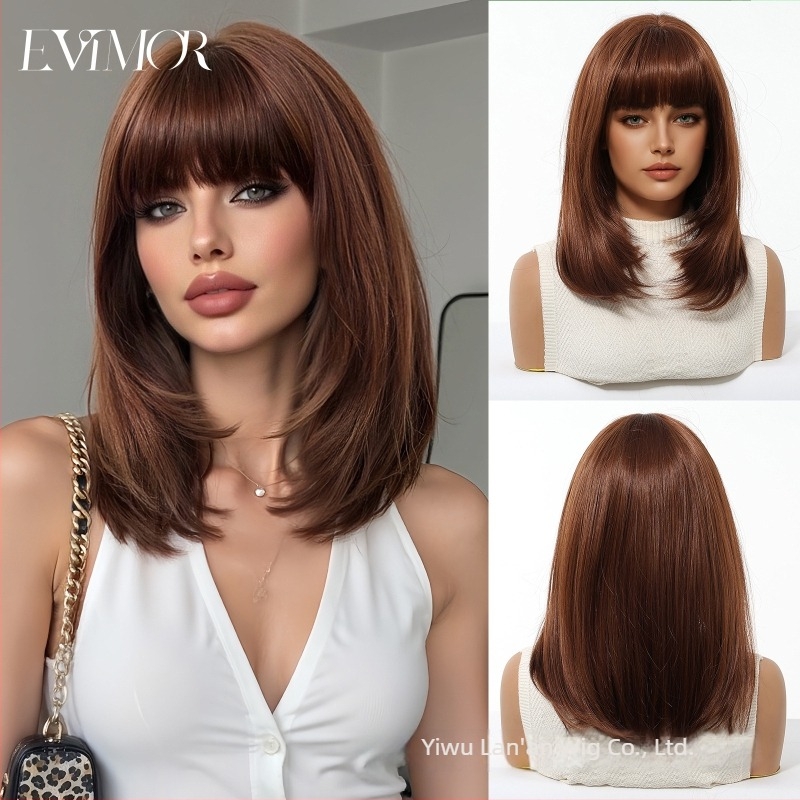 Emmor japán selyem paróka nőknek – gradient, rövid egyenes bob frufru Qi, modell SWLC8285-7BL14