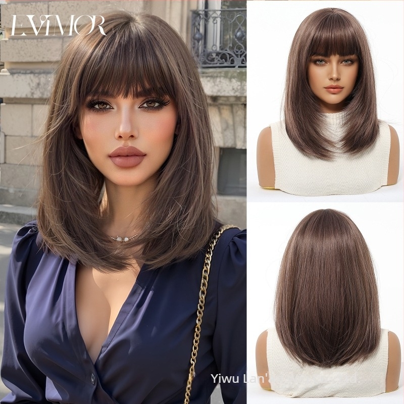 Emmor japán selyem paróka nőknek – gradient, rövid egyenes bob frufru Qi, modell SWLC8285-7BL14