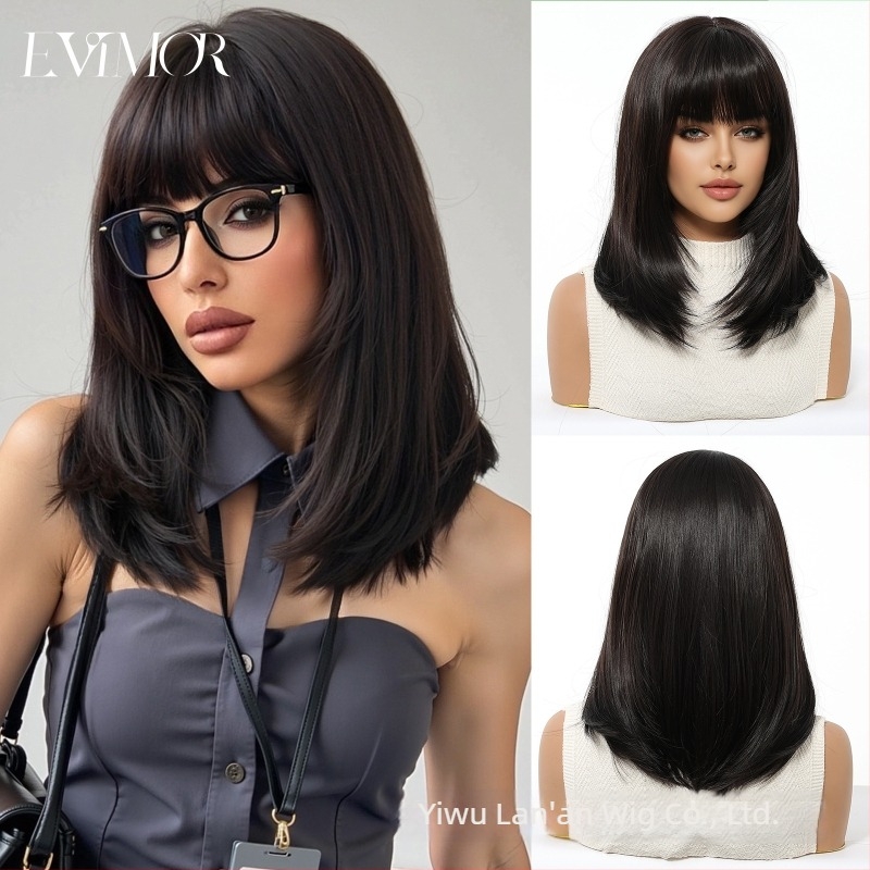 Emmor japán selyem paróka nőknek – gradient, rövid egyenes bob frufru Qi, modell SWLC8285-7BL14