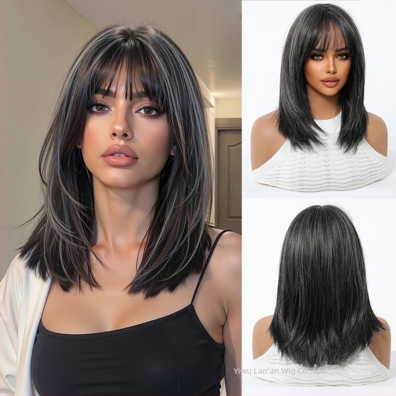 Emmor japán selyem paróka nőknek – gradient, rövid egyenes bob frufru Qi, modell SWLC8285-7BL14