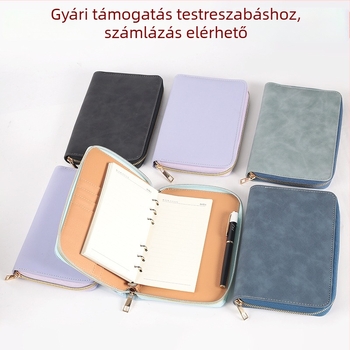Személyre szabott A6-os üzleti notesz letehető lapokkal és cipzáras zsebbel