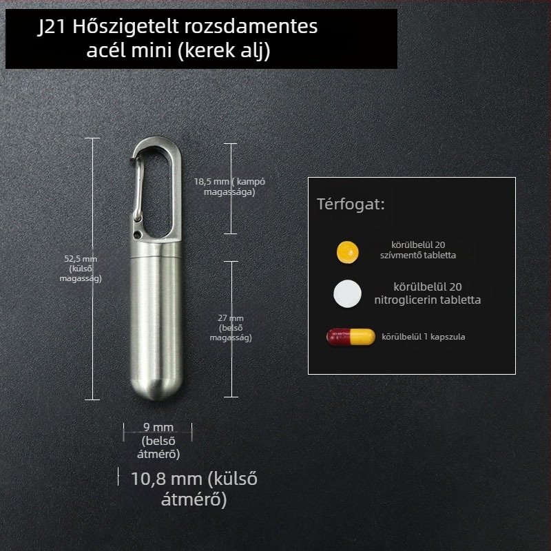 Rozsdamentes acél és tiszta titán anyagból készült tablettás doboz, zárható, modell FSJ21, hordozható autóban és az úton