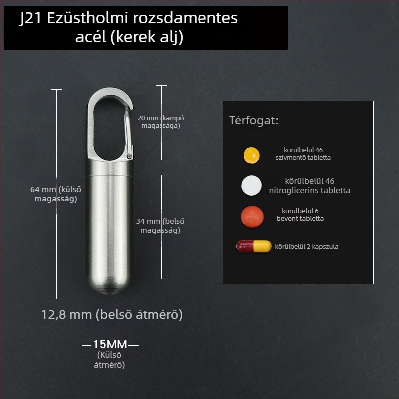 Rozsdamentes acél és tiszta titán anyagból készült tablettás doboz, zárható, modell FSJ21, hordozható autóban és az úton