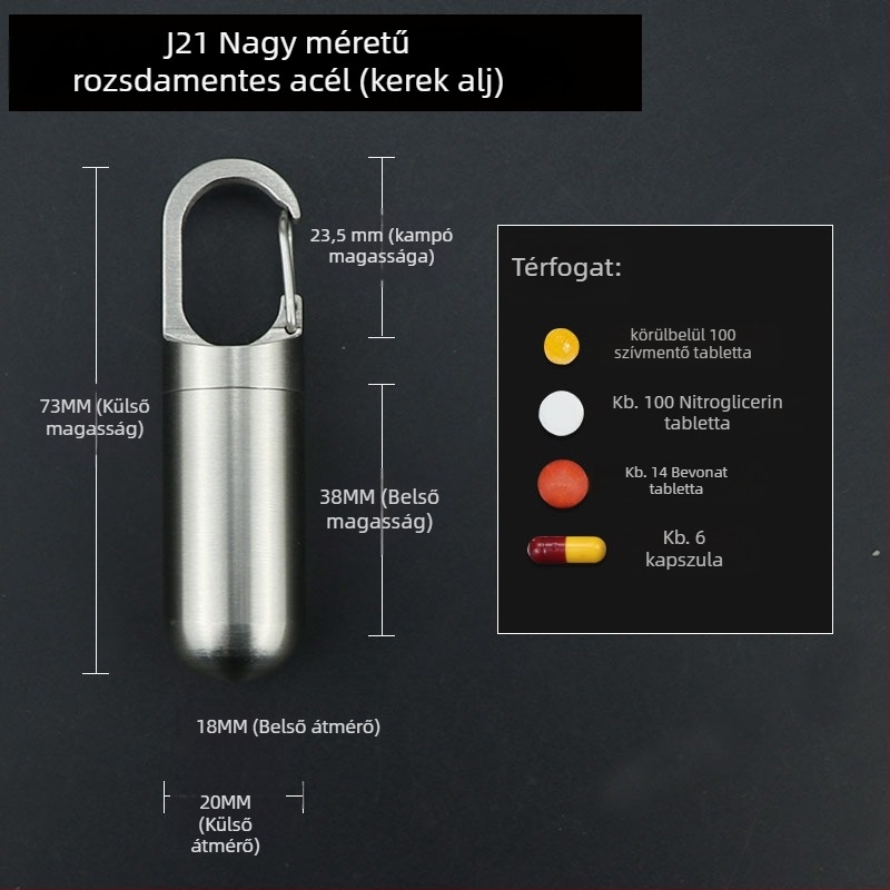 Rozsdamentes acél és tiszta titán anyagból készült tablettás doboz, zárható, modell FSJ21, hordozható autóban és az úton