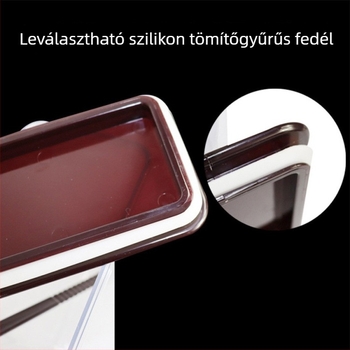 Zárható műanyag tárolóedény, négyszögletes alak, élelmiszer-minőségű anyag, QH márka
