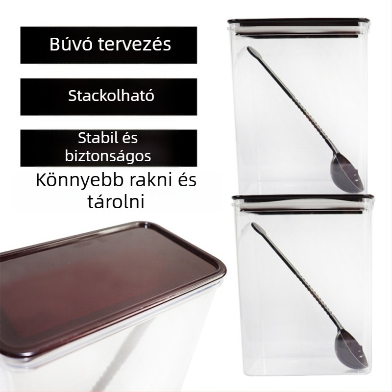 Zárható műanyag tárolóedény, négyszögletes alak, élelmiszer-minőségű anyag, QH márka