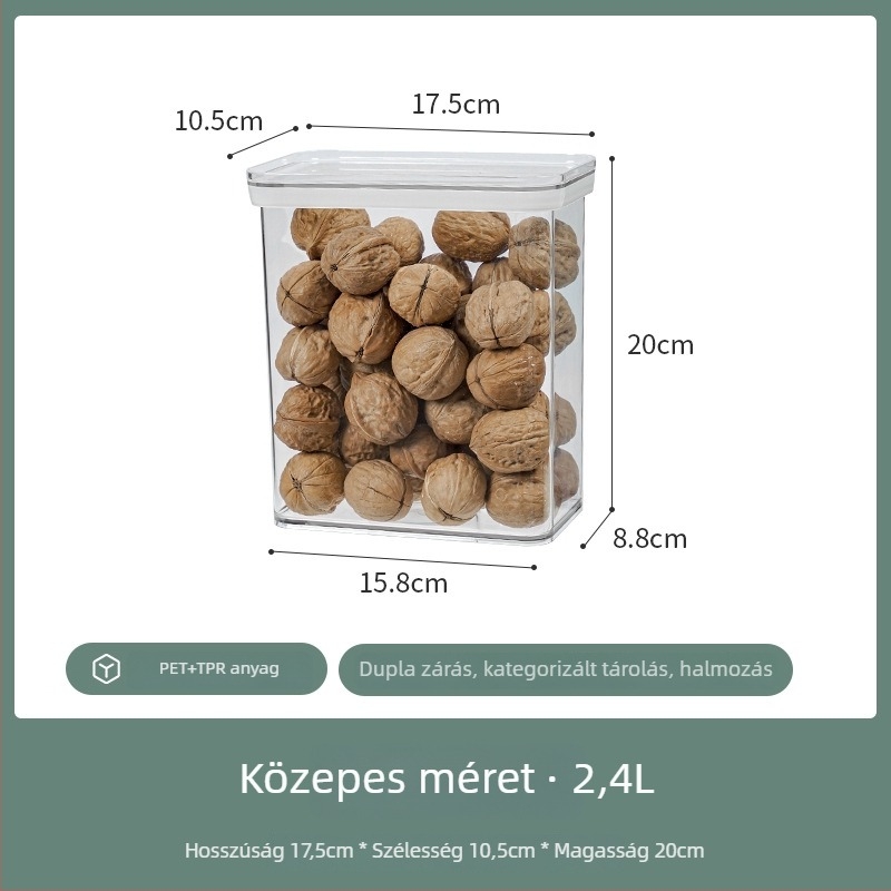 Zárható műanyag tárolóedény élelmiszer-minőségű, négyszögletes, ABS, kapacitás 3,1–4 L, modern minimalist stílus
